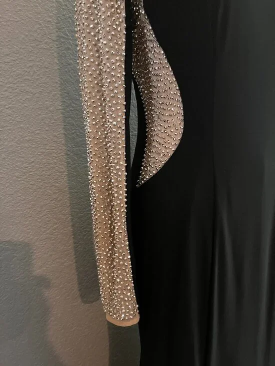 XSCAPES GEORGIA BLACK & NUDE MESH BEADED ILLUSION MAXI DRESS FORMAL GOWN NWOT 4 - Picture 5 of 16